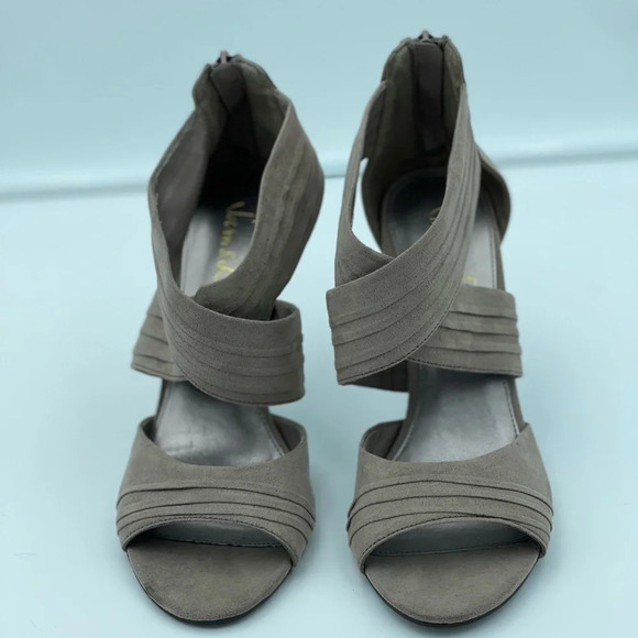 Sam & Libby Taupe Suede Peep Toe High Heel Sandals - Women's Size 9M - Picture 6 of 6